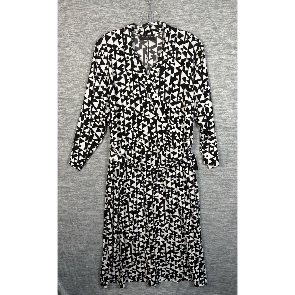 Lane Bryant Geometric Faux Wrap Dress Black White Midi Size Plue 18W/20W
